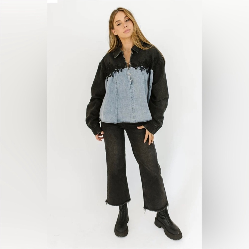 SHOP ZOCO. Silverado Black and Blue Denim Jacket with Floral Detail NWT - Picture 7 of 16